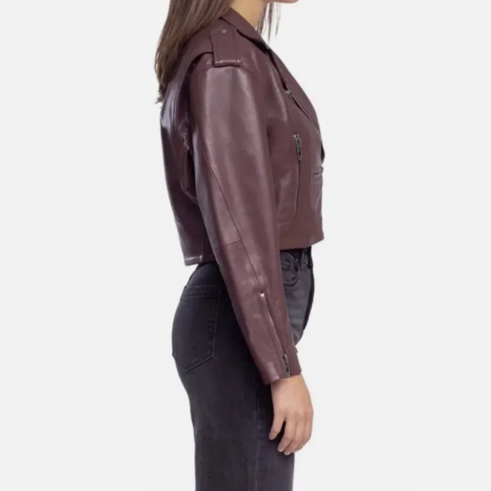 NWT  BLANKNYC Faux Leather Crop Moto Jacket- Head Over Heels / Plum - XS